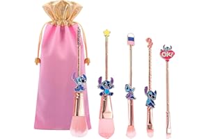 BOYIGOG 5Pcs Cute Makeup Brushes with Storage Bag, Cartoon Theme Cosmetic Brush Sets for Lips Powder Eyeshadow Blushes, Kawaii Portable Makeup Brush Set for Girl Women (Pink)