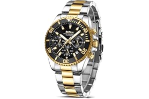 HANPOSH Mens Watches Chronograph Stainless Steel Analog Quartz Watch Waterproof Men's Wrist Watches Business Casual Fashion Watch for Men