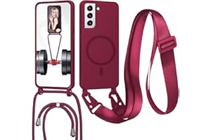 FERLAN Handykette mit Band für Samsung Galaxy S21 FE Hülle, Lanyard (abnehmbar) Handyhülle Case mit justierbarer Schnur Abnehmbar Strap, Crossbody Schutzhülle zum Umhängen Kordel, Rot