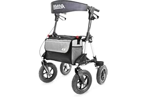 KMINA PRO - All Terrain Rollator Walker with Seat, Large 4 Wheeled Rollator, Folding Rollator with Seat and Basket, Rollator Walker Elderly with Large Wheels, All Terrain Walker