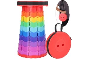 HIGSPE Taburete Plegable Portátil de Segunda Generación, Taburete Telescópico Ligero, Carga 550 LB, para Exteriores, Senderismo, Pesca, Barbacoa, Interior, Viajes, Fiestas, Altura Ajustable 6.5-45 cm