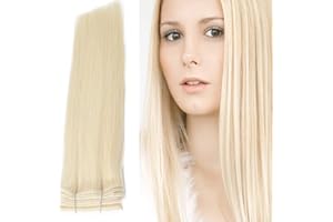 HAPPYQUEEN 100g -12" 14" 16" 18" 20" 22" 24" 26"- Full Head Remy Human Hair Weaves/wefts for Sew in or Glue in- Grade AAA-Multi-Colours (14", 613 Bleach Blonde)
