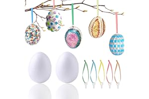 FYOJAIC 25 Ostereier aus Styropor zum Aufhängen, Ostern Basteln Set für Bemalen Beschriften und Osterdeko, DIY Pailletten-Eier Osterdekoration zum verzieren, Deko Styroporeier weiß