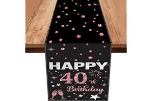 ‎XINVERY 40.Tischläufer Geburtstag,Rose Gold Tischdeko 40 Geburtstag Junge Happy Birthday Tischläufer Tischdecke für 40 Geburtstag Party Dekoration 180 x 35cm