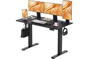 Electric Standing Desk, Adjustable Height Stand up Desk, 55x24 Inches Sit Stand Home Office Desk with Splice Board, Black Frame/Black Top