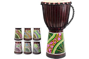 AKLOT Djembe bęben, afrykański bęben ręcznie rzeźbiony bęben bongo kongo 25 cm x 50 cm solidna mahoniowa kozia skóra perkusyjna codzienne kolory i wzory (śr. 25 cm, wysokość 50 cm