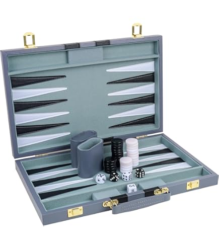 Jeux classiques Engelhart - 250544 - Backgammon de luxe 15 pouces - Plaqué en bois d'ébène et