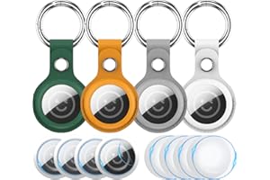 RFUNGUANGO Airtags Llavero Llavero, 4 Pack Funda de Cuero para Mujeres Hombres Niños con Apple Air Tag GPS Tracker Item Finders - Verde, Amarillo, Gris, Blanco