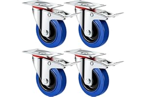 ‎AUTDER Transportrollen Industrie Schwerlastrollen Lenkrollen mit Bremse Blau Möbelrollen, Miafamily 4X Rollen mit Bremse, 125mm Rollen für Möbel, Tragfähigkeit 300KG