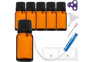 HandsUnity 5ml-6 piezas de Frasco Cuentagotas -Pequeño Frasco de Vidrio Ámbar con Tapa Cuentagotas Vidrio Negro Marrón set incluye 18 Accesorios