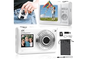 ARNSSIEN Appareil Photo Numérique avecà Double écran,Autofocus 4K 48MP pour Vidéos de Blog,Carte de 32GB, Appareil Photo Compacts,Zoom 16X, Anti-Vibrations, pour Enfants/Ados/Débutants,Y5