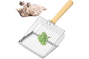Aomig Paletta Lettiera Gatto, Paletta per Lettiera per Gatti in Metallo, Paletta Lettiera Gatto Metallo con Manico in Legno, Spaziatura Fori 5mm/8mm, Pala Profonda Progettata per Chi ha più Gatti