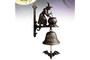 JADYON Vintage Halloween Hexe Türklingel, Gusseisen Halloween Türhänger Glocke, Glocke zum Aufhängen Mit Metallglocken Und Antiken Haken, Witch Doorbell, Dekorative Glocke für Veranda, Garten, Alltägliche