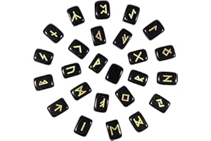 Nupuyai Pietre delle rune di ossidiana nera naturale Set di streghe lucide di cristallo con incisione dell'anziano Futhark runico alfabeto per meditazione, divinazione guarigione
