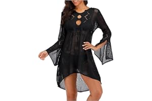 Jinsha Mujer-Vestidos Verano-Ropa Punto-para Pareos-Playeros - Baño Bikini Cover Up Sexy V Cuello Fiesta Crochet Ganchillo Tejido Kaftan Camisola de la Playa Suelto Suave Cómodo Elegantes Mujer