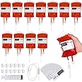 Blood Bags for Drinks, 12 Pack 350mL Halloween Blood IV Bags, Reusable Energy Drink Storaging Bags Juice Pouch with Syringe Clips, Blood Type Sticker, for Halloween Zombie Cosplay Vampire Party