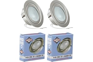 JungesLicht - Möbeleinbauleuchte 12V G4 20W, Bohrloch 55-60mm passend, Tiefe 23mm, Außen 73mm, gebürstet, (Halogen Leuchtmittel inklusive, LED geeignet), dimmbar, Möbelleuchte, Spiegelleuchte, 2 Stück