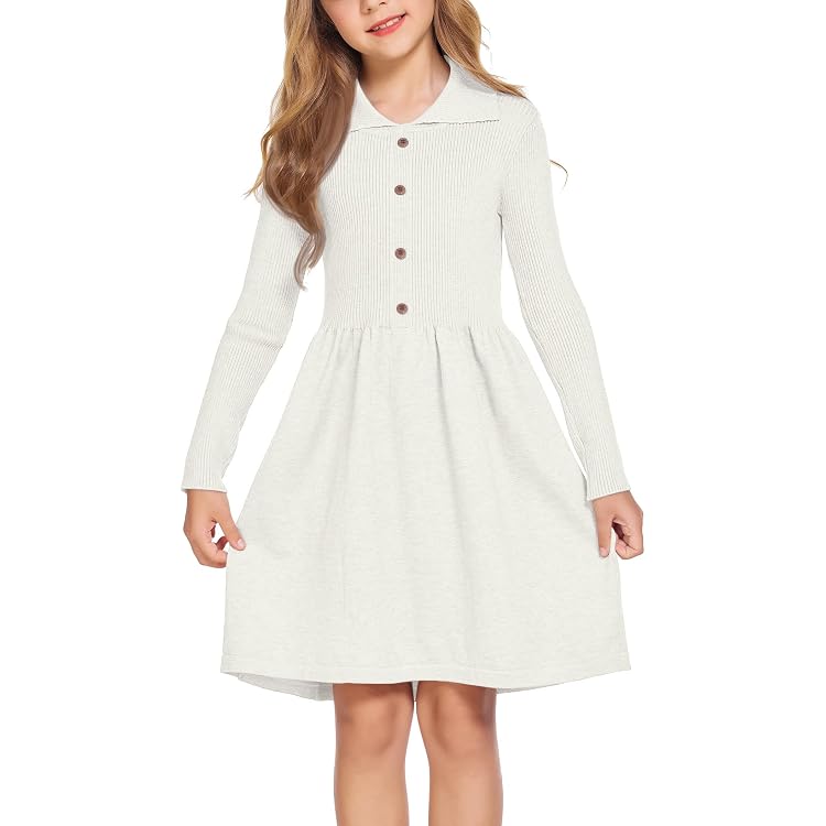 Robe Fille Manches Longues - Col Rond - Taille élastique - Avec Poches - Coton Doux - 10-11 Ans - 4