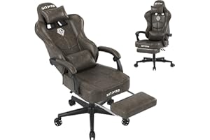 POPSIT Gaming Chair with Footrest-Computer Ergonomic Video Game Chair-Big and Tall Gamer Chair with Headrest Lumbar Support, PU Leather Height Adjustable 360° Swivel Computer Office Chair for Adult-Brown