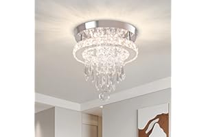 FINKTONGLAN Fintonglan LED Lámparas de techo Moderna araña de cristal Ronda de montaje empotrado Luces de techo para el dormitorio Sala de estar Vestíbulo Cocina pasillo (Color cambiable)