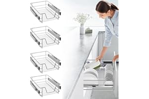 TRMLBE Juego de 4 Cajones Telescópicos 40cm Cajón Cocina Armario Organizador Armario Tirador Dormitorio Cajón Estante Cocina con Guías Carga Máx 20kg