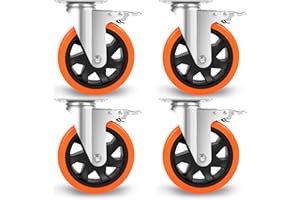 W B D WEIBIDA Heavy Duty Castors 150 mm, 4 Castors with Brake, Double Locking Load Capacity 1000 kg, Durable, Quiet and Robust Furniture Castors, Polyurethane Castors, Large for Workbenches and