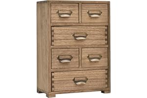 KIRIGEN Wood Storage Drawer Units Desktop Organiser Mini Chest of Drawers Vintage Cabinet 6 Drawers with Metal Handles for Coffee Tea and Jewelry Dark Brown (4D6C-DBR)