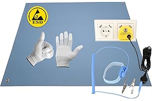 Minadax 60 x 50cm BLAU Antistatik ESD Computer Matte Tischmatte „Premiumqualität“ inkl. Manschette + 2,4m Verlängerung + ESD Erdungs-Stecker + Handschuh