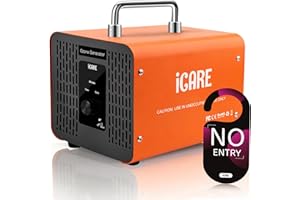 ICARE Generatore di Ozono Professionale 60000mg/h, Generatore di Ozono con Manopola Elettronica, Purificatore d'Aria Deodorante per 300㎡, Macchina Ozono con Timer 120 Min, Ozonizzatore per Casa, Auto, Hotel