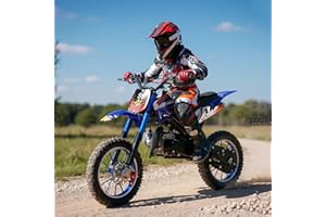 EHOZIRTA 49cc Kids Dirt Bike, 2-Stroke Dirtbike, 40KM/H Gas Power Motocross, Off Road Mini Motorcycle with Front Rear Disc Brakes, Mini Dirt Bike for Kids 5-15 Years Old 5-star quality