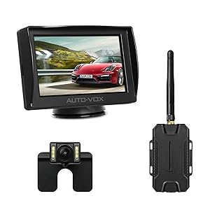 AUTO-VOX M1W Kit Telecamera Senza Fili, 4,3'' Monitor LCD, Telecamera per la Retromarcia Impermeabile IP 68, 6 LED per Visione Notturna Super