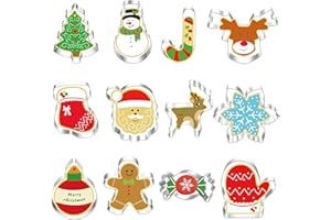 Annhao Formine per Biscotti Natale, 12 Pezzi Acciaio Inox Stampi per Biscotti Natalizie con Albero di Natale, Omino di Pan di Zenzero, Babbo Natale e Renna, Fiocco di Neve, Pupazzo di Neve ecc..