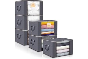 Collazoey 6 Piezas Cajas Almacenaje Ropa,90 L Bolsa de Almacenamiento para Ropa Plegable,Contenedores de Almacenamiento para Organizar Dormitorios, Armarios,Ropa, Edredones,con Tapa y Asa,Gris