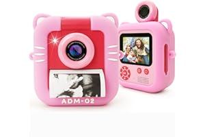 Fotocamera istantanea per bambini, ZUEOKAI Toddler Camera istantanea con schermo da 2,4" e obiettivo girevole a 180°, scheda32 GB, custodia in silicone 1080P. Regalo Bambina Bambini 3-10 anni