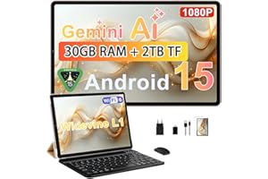 BIEGEDY 2026 Tablet 10 Pulgadas Android 15, 30GB RAM + 2TB TF, Gemini AI, Octa-Core, 5G WiFi 6, Widevine L1, GMS, GPS, BT 5.0, 6000mAh, 5+8MP, 3.5mm Audio, FHD Tablet con Teclado + Ratón + Funda, Oro