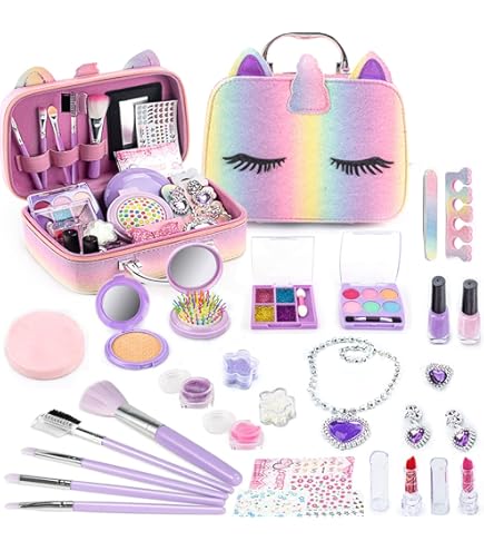 deAO 35-Piece Beauty Salon Set for Girls, Fashion Simulation Game with Hairdryer, Mirror, Curler and Other Accessories, Simulated Makeup Set for Children