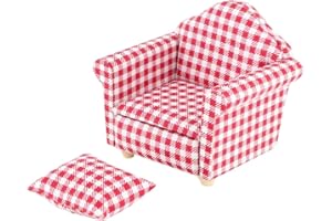 TNFEEON 1:12 Divano Accessorio in Miniatura per Casa delle Bambole, Poltrona Divano Divano Letto Singolo Singolo con Cuscino Decorazione Giocattolo per Bambini (#1)