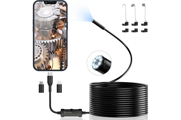 Ennovor Camera Endoscopique D'inspection 1920P HD Serpent, Caméra de Type C avec 8 lumières LED, Pas de WiFi Camera Inspection Canalisation pour Smartphone Android et iOS, iPad (16,5 FT/5M)