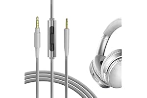 Geekria QuickFit Audio Kabel Kompatibel mit Bose QC45, QC35 II, QC25, 700, SoundLink II Cable Kopfhörer, 2.5mm AUX Ersatz-Stereokabel mit Inline-Mikrofon und Lautstärkeregler (1.2m)
