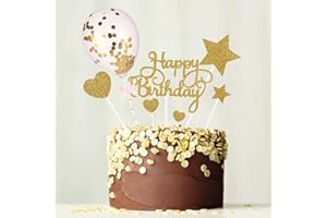 Heyu-Lotus 15 Pièces Decoration Gateau Anniversaire Happy Birthday Topper Gateau Anniversaire Décorations de Gâteau en Forme D'étoile et de coeur pour Mariage, Anniversaire(Or)