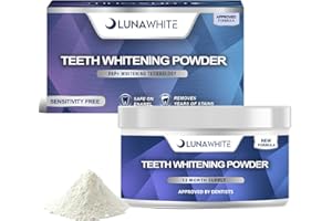 LUNAWHITE Teeth Whitening Powder -12 Month Supply - Coffee, Tea, Wine & Smoking Teeth Stain Remover - Gel Mint Flavour - Enamel Safe & Sensitivity Free Natural Tooth Whitener