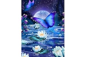 AIRDEA Kits de pintura de diamantes de mariposa 5D para adultos y niños, kits de pintura de diamantes de luz de luna, kits de arte de diamantes redondos de flores de taladro completo, kits de arte de