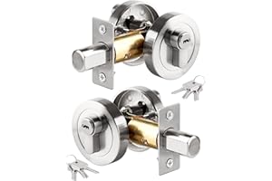 LUNEKUCK 2 PCS Single Cylinder Deadbolt Round Security Door Lock with Key Zinc Alloy Deadbolt Standard Size for Bathroom Bedroom Door Lock Entrance for Interior and Exterior