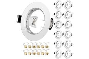 Tofisr Cornice Faretti LED da Incasso GU10 per cartongesso, Portafaretto da Incasso Rotondo Bianco, Foro 55mm-70mm, Per 50mm LED e Alogeno, Portalampade GU10 Inclusi, Set di 12