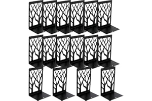 HAKZEON 16 Pack 8 Pairs Book Ends, Decorative Tree Design Book Stopper Supports, Heavy Duty Metal Bookends with Non-slip Pads for Shelves