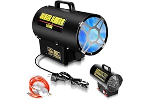 Ikodm Riscaldamento a gas per interni, 10 KW, 220 V, riscaldatore a gas, ventola a gas propano, 320 m³/h, flusso d'aria, con tubo del gas da 1,2 m e valvola di riduzione della pressione da 700 mbar