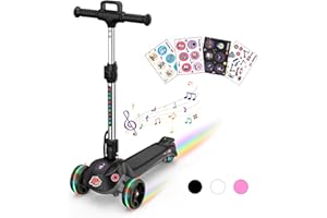3 Wheel Kids Scooter, iScooter iK2 Electric Scooter for Kids with Bluetooth Speaker, LED Light Up Wheels and 3 Adjustable Heights, Toddler Scooter for Boys Girls Ages 3-12, Gift for Kids