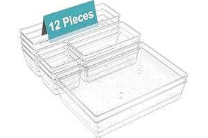 Radikor 12 Stück Schubladen Organizer, Schubladeneinsatz Schminktisch Organizer in 4 Größen, Drawer Organizer, Make Up Organizer, Schubladen Ordnungssystem für Schreibtisch, Büro, Küchen, Bad