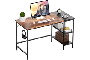HOMIDEC Computer Desk, 100 x 50 x 75 cm Office Desk with Bookshelf, Study Writing PC Desks with Storage Shelves for Home Office Bedroom