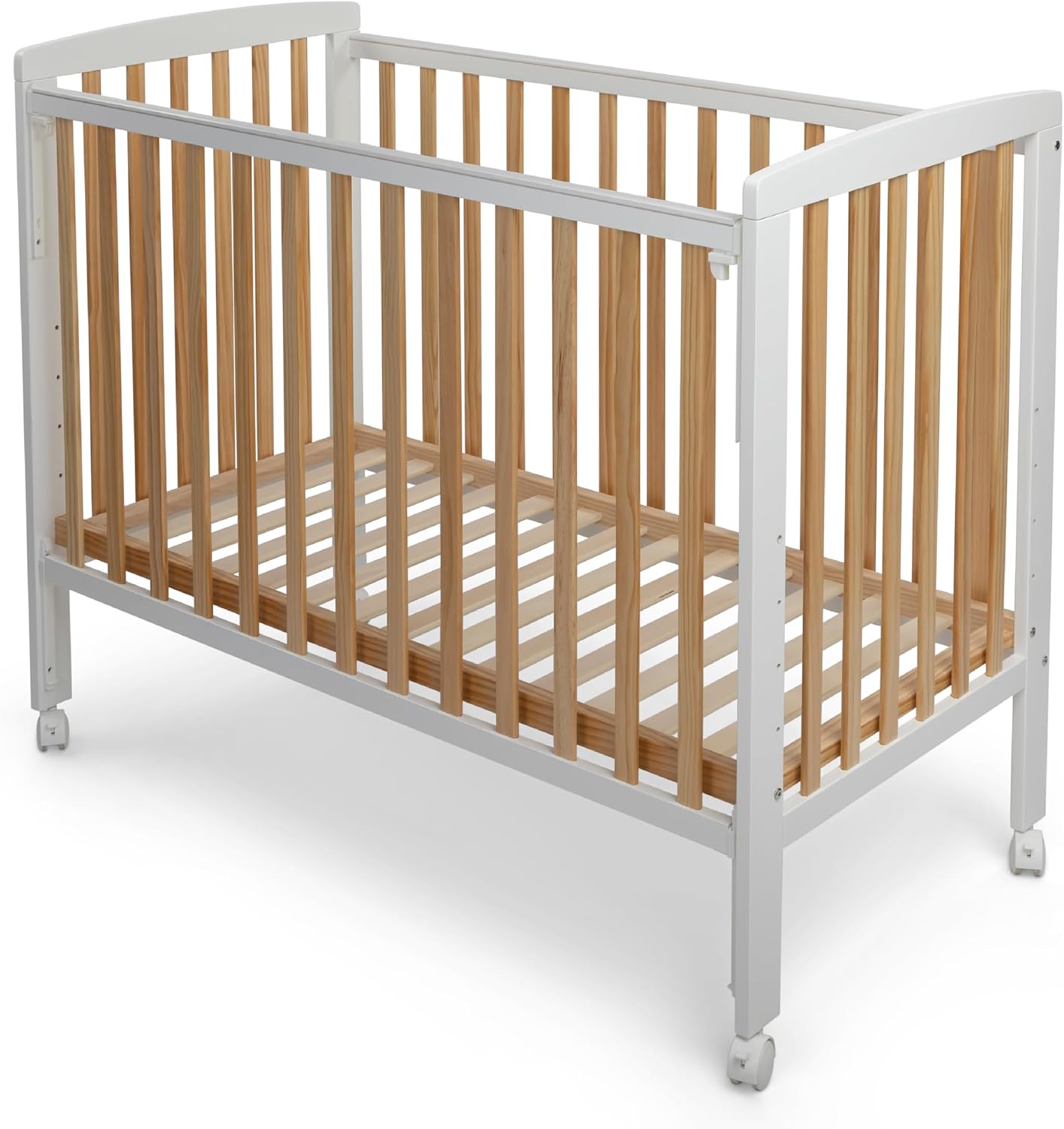 TORAL Cuna Bebe Madera Natural y Blanca - Cuna Colecho Bebe Modelo Verona - Varias Posiciones Lateral Deslizante y 5 Posiciones Somier - con Ruedas de Seguridad con Freno y Mordedor para Barandilla.